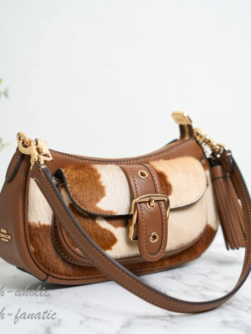 Coach CDX79 Ashton Mini Shoulder Bag Haircalf With Cow Print Brown Crossbody NWT